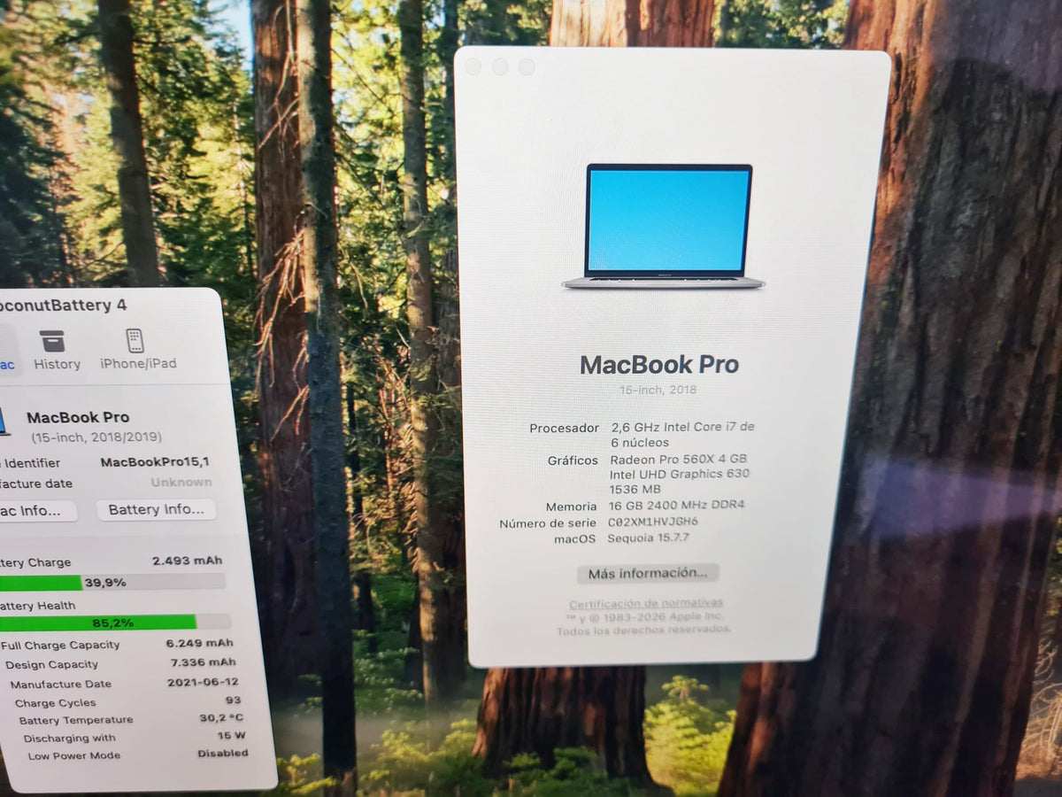 MacBook Pro 15 2018 - Acerca de este Mac i7 16GB Radeon 560X