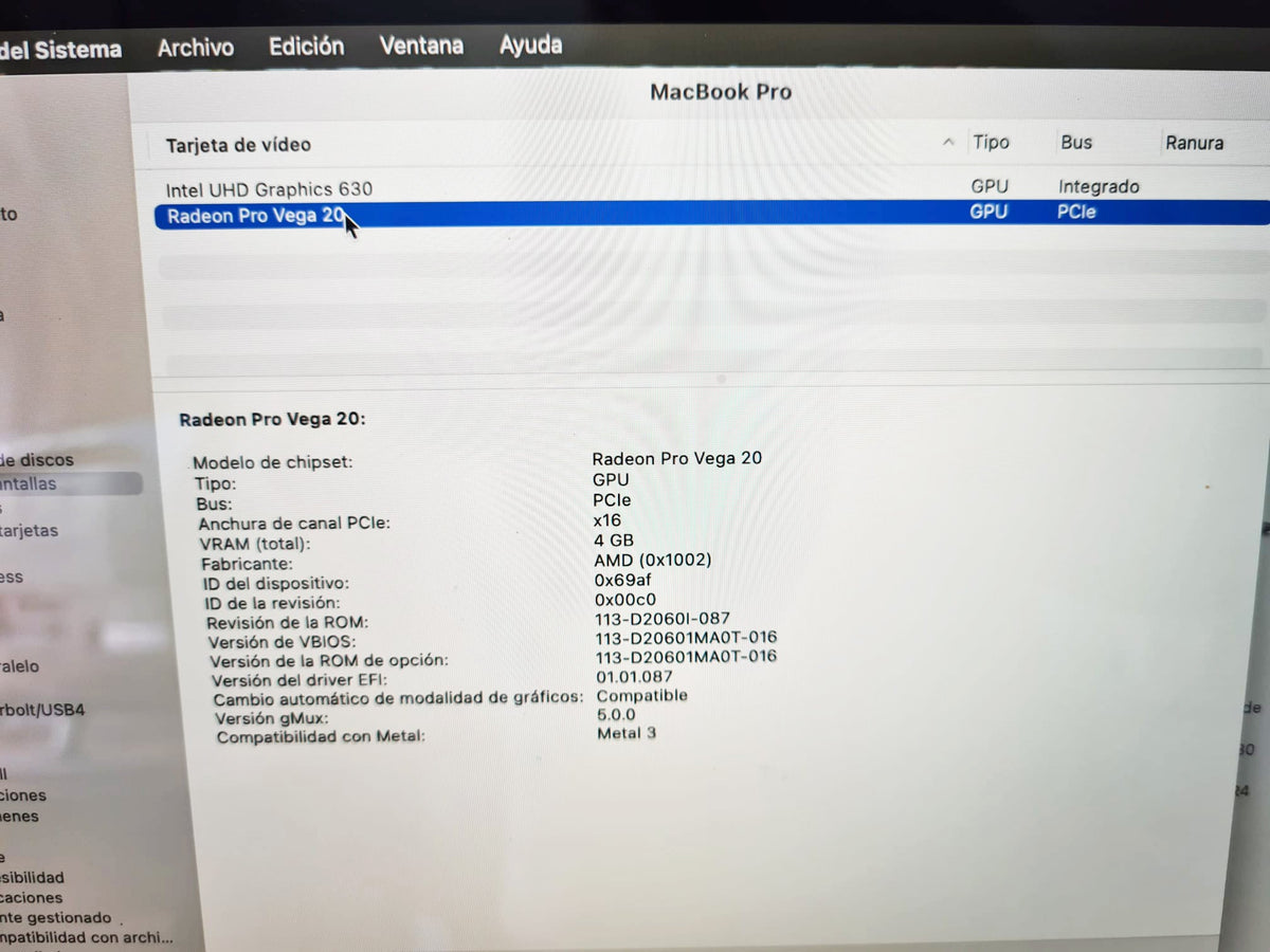 MacBook Pro 15 2019 - Lateral izquierdo